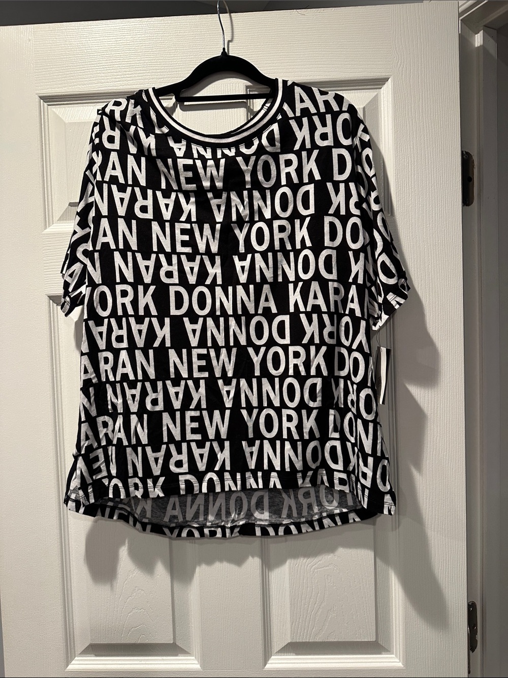 Donna Karan Black and White Allover Logo Tee